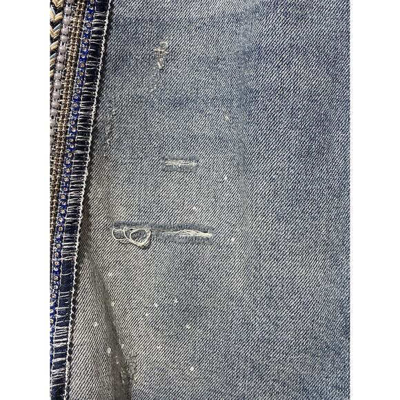 Free People Women's Denim Skirt W/ Ribbon Pearl Details Blue Size 10 Aztec Boho - Picture 5 of 6